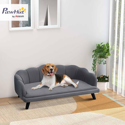 Pawhut Velvet Large Dog Couch with Foam Cushion for Big Dogs Charcoal Gray | Soft and Cute Puppy Sofa Bed, Pearl Design2