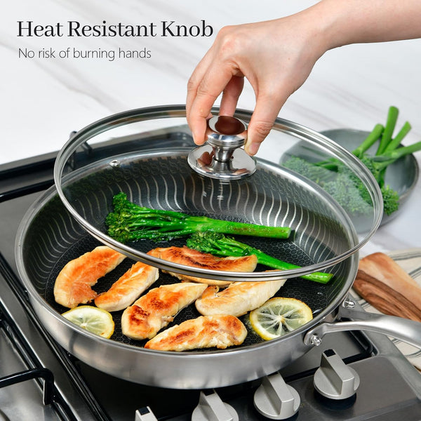 13 in Glass Lid for Frying Pan, Tempered Replacement Cover Compatible with All 13 Inches Cookware for Skillets, round Cast Iron, Cast Aluminium, Stainless Steel Pans &Pots2