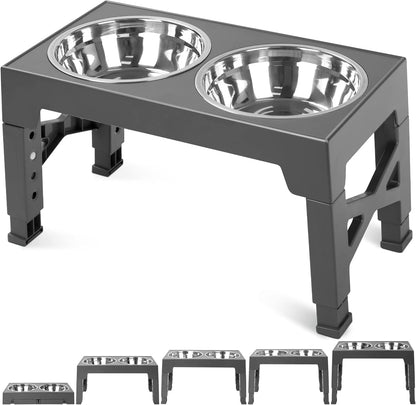 Niubya Elevated Dog Bowls with 2 Stainless Steel Dog Food Bowls, Raised Dog Bowl Adjusts to 5 Heights (3.15", 8.66", 9.84",11.02", 12.2") for Small Medium and Large Dogs8