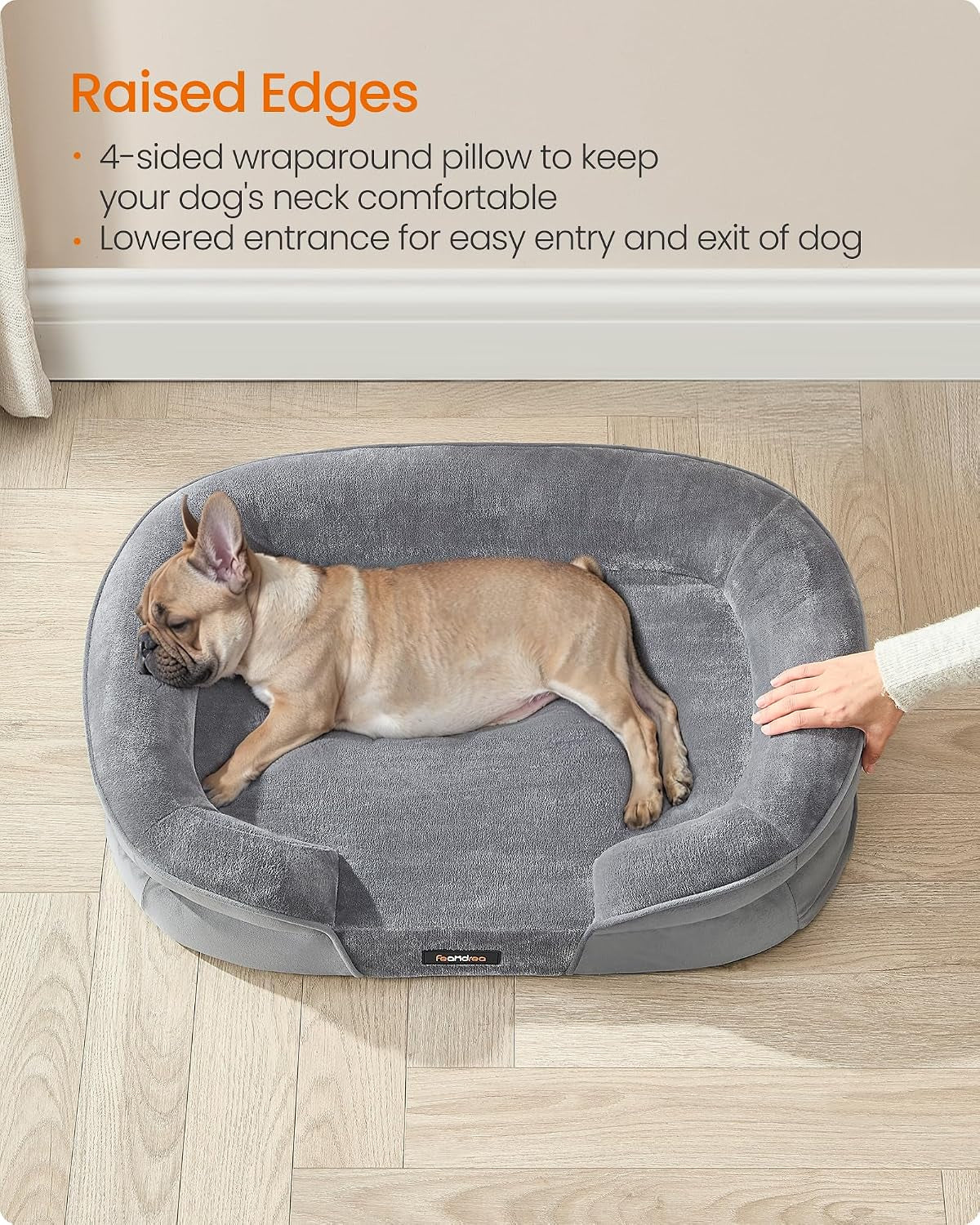 feandrea-dog-bed-medium-orthopaedic-dog-sofa-bed-30-x-20-x-7-inches-egg-crate-foam-waterproof-liner-raised-edges-removable-and-machine-washable-cover-non-slip-light-gray-upgw281g01