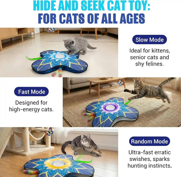 Interactive Cat Toy for Indoor Cats, Touch Activated Automatic Electronic Cat Toy with Sound On/Off, Dual Wands, Non-Slip Suction Cups, Rechargeable Hide and Seek Cat Play Mat for Bored Adult Kittens4
