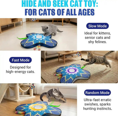 Interactive Cat Toy for Indoor Cats, Touch Activated Automatic Electronic Cat Toy with Sound On/Off, Dual Wands, Non-Slip Suction Cups, Rechargeable Hide and Seek Cat Play Mat for Bored Adult Kittens4