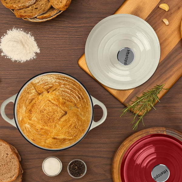 Dutch Oven for Bread Baking, 5.4 Quart Dutch Enameled Cast Iron Bread Oven, Dutch Oven for Sourdough Bread Baking, Oven Safe up to 500° F, 25 Cm White5