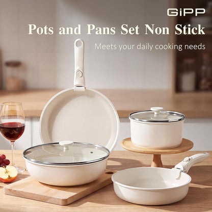 18PCS Pots and Pans Set Non Stick Kitchen Cookware Sets Pot and Pan | Non Toxic,Healthy RV Cookware, Dishwasher ＆Oven Safe,All Stoves Are Compatible White7
