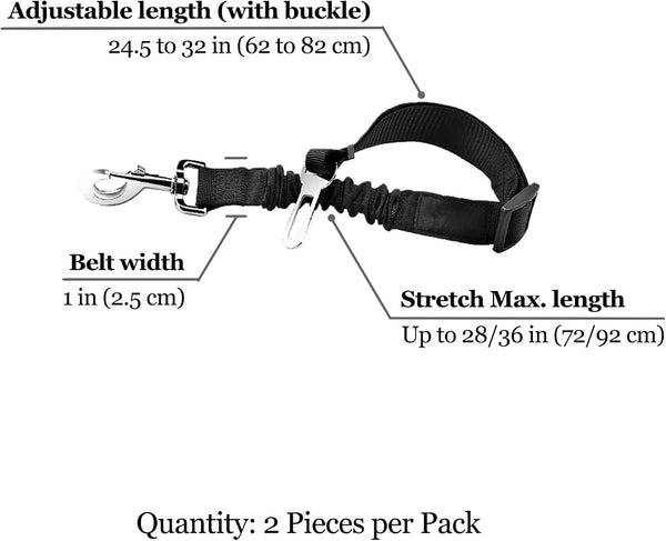 Sungrow Elastic Nylon Dog Seat Belt, 24” - 36”, Adjustable Black Harness, Elastic Tether with Metal Buckles, 2 Pcs per Pack7