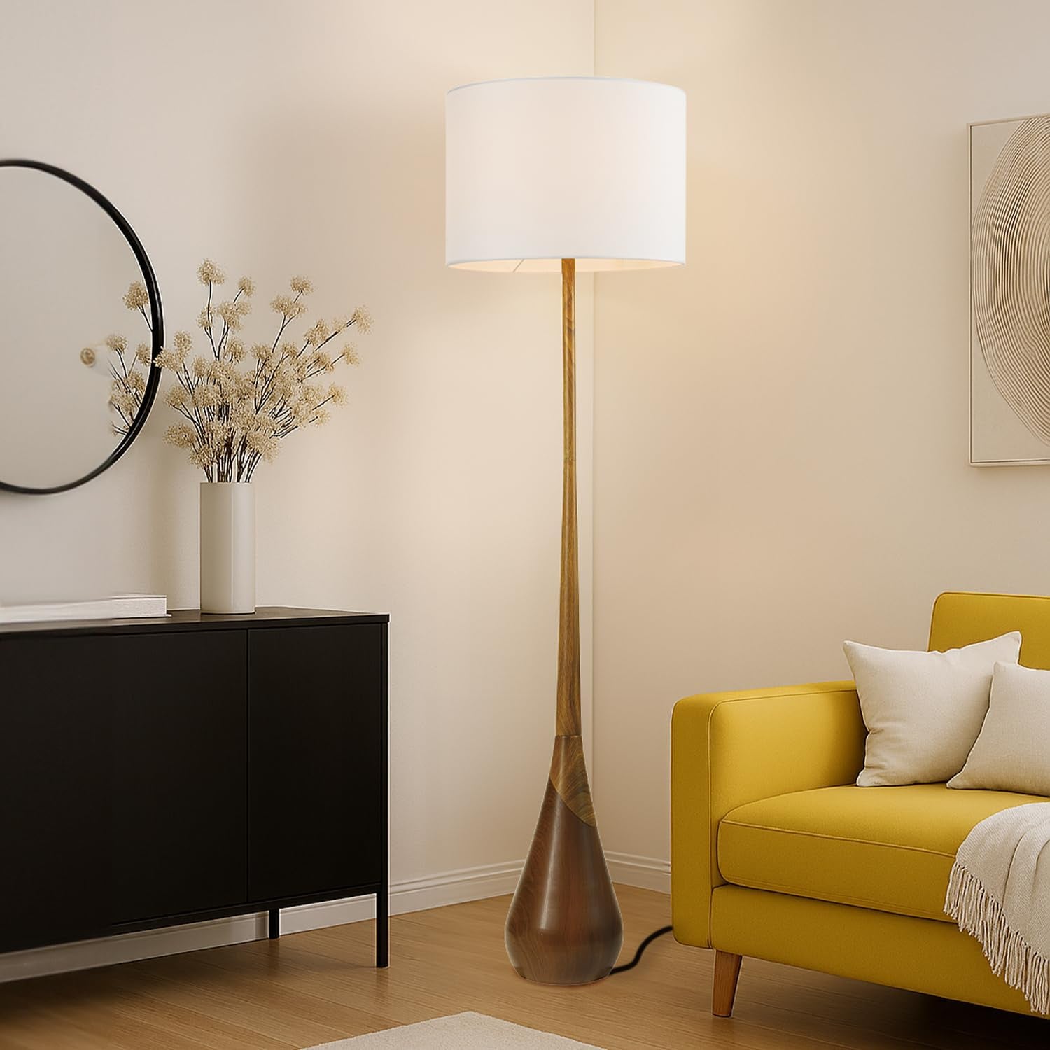 novogratz-x-globe-harrington-65-floor-lamp-2-tone-faux-wood-base-white-fabric-shade-socket-rotary-switch-67225