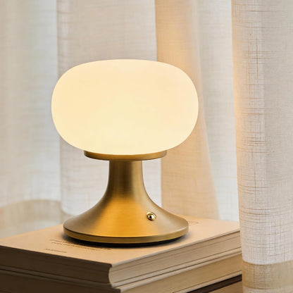 Cordless Mushroom Table Lamp - Stepless Dimming - 2700K Warm Light - Gold | Aluminum Base & Glass Shade - 150LM - Rechargeable Table Lamp for Bedroom,Living Room,Dining Table1