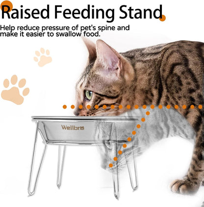 Elevated Cat Bowls, Wide Stainless Steel Cat Food Bowls with Metal Stand Whisker Stress-Free, Raised Food and Water Dish for Cats, Kitten, Puppies and Small Dogs2