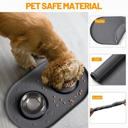 Hubulk 100% Waterproof Silicone Pet Feeding Mat with Raised Edge for Food and Water, Dog Bowl Mats, Cat Bowls Placemat with High Lip Protects Floor for Cats and Dogs (Gray, 19" L X 12" W)5