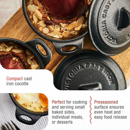 Pack of 2 Cast Iron Mini Cocottes, Preseasoned Mini Dutch Oven Set for Baking, Serving, and Individual Portions, Made in Colombia4