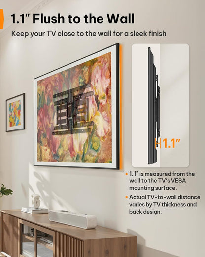 Ultra Slim TV Wall Mount 1.1" Low Profile for 42-90" Tvs, Fits 16"/24" Studs, Full Motion TV Mount Wall Bracket with Dual Articulating Arms, Swivel, Tilt, Max VESA 600X400Mm, Holds 132Lbs4