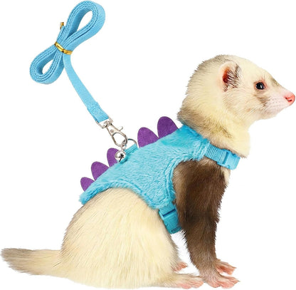 Ferret Harness and Leash Set Small Animals Vest Harness with Safe Bell Dinosaur Shaped Leash Set for Baby Rabbit Guinea Pig Teacup Chihuahua Mouse and Other Small Pet11