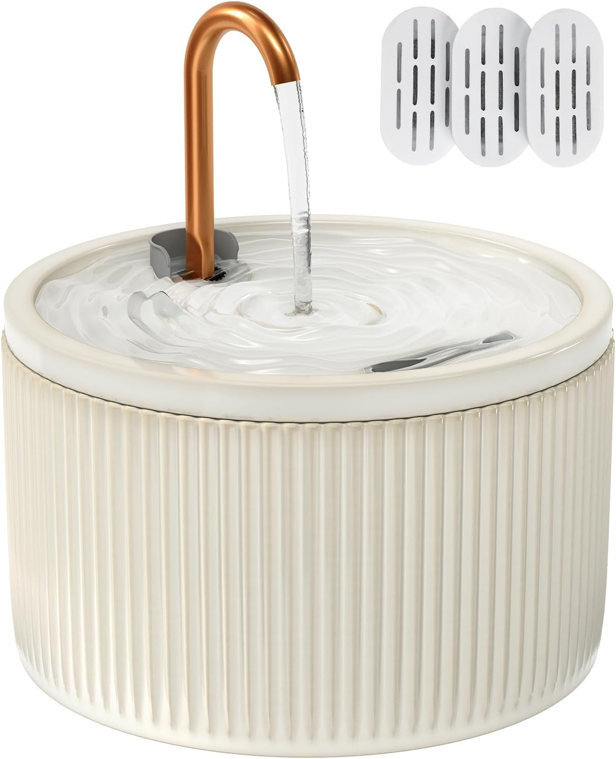 misfans-ceramic-cat-water-fountain-all-ceramic-body-pure-copper-spout-2-1l-71oz-capacity-under-20db-pump-dual-filtration-faucet-and-fountain-modes-easy-clean-unit-3-filters-and-sponge-black