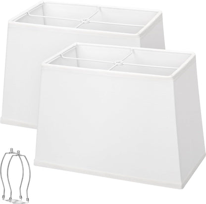Rectangle Lamp Shades Set of 2, Top 7"X12.5",Bottom 9"X15",Height 10",White | Square Large Lampshades for Table Lamps Floor Lamps, Spider, Harp Holders Included, Natural Linen Replacement, Easy Assembly1