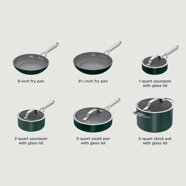 Ninja Ceramic Pro 10-Piece Cookware Set, Nonstick Pots & Pans Set with Glass Lids, Nontoxic, PTFE Free, Ceramic Coated, Oven Safe, All Stovetops & Induction Compatible, British Racing Green, CW39010GN11