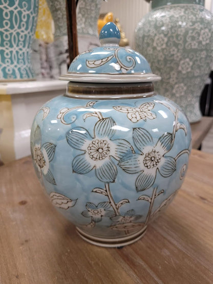 Light Blue and White Floral Chinoiserie Ginger Jar 10" with Lid - Ginger Jar, Tea Storage, Decorative, Home Decor Jar6