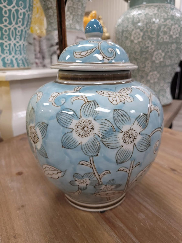 Light Blue and White Floral Chinoiserie Ginger Jar 10" with Lid - Ginger Jar, Tea Storage, Decorative, Home Decor Jar6