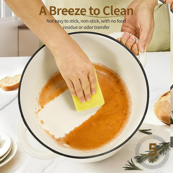 Enameled Cast Iron Dutch Oven Pot 6.5 QT with Lid for Bread Baking | Cookware Incl. Sourdough Bread-Baking Supplies like Banneton, Dough Whisk, Gloves, Oven Safe for Stews, Roasting, Cream White6