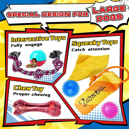 Zeaxuie 12 Pack Heavy Duty Various Dog Chew Toys Pack for Aggressive Chewers - Includes Large Rope Toy, Squeaky Toys & Indestructible Chew Bone for Medium, Large & X-Large Breeds Dogs2