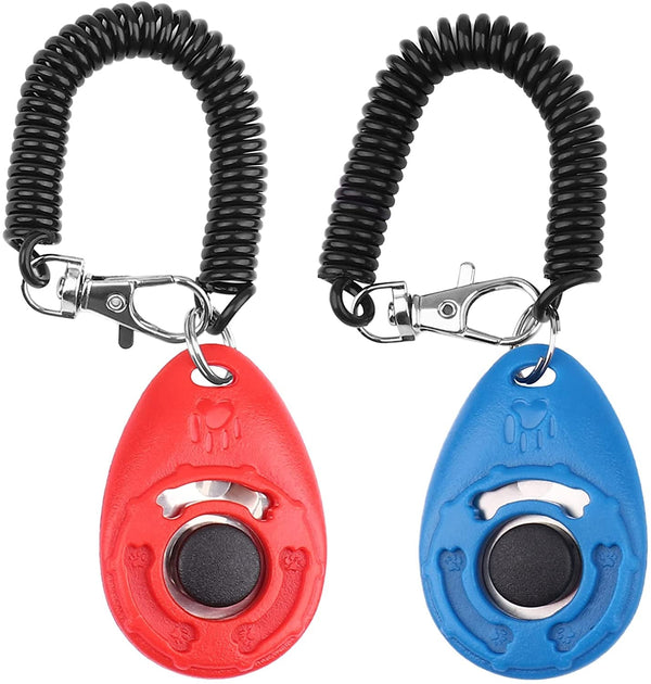 OYEFLY Dog Training Clicker with Wrist Strap Durable Lightweight Easy to Use, Pet Training Clicker for Cats Puppy Birds Horses. Perfect for Behavioral Training 2-Pack (Black and Water Lake Blue)4