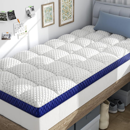 Dorm Room Essentials Twin XL Mattress Topper for Students Back to School | Viscose Derived from Bamboo, Soft Topper for Pressure Relief with Elastic Deep Pockets, Shredded Memory Foam Filling1
