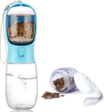 Dog Water Bottle with Food Container, Portable Leak Proof Pet Water Dispenser for Walking Hiking Travel, Puppy Essentials Accessories for Small Large Dogs, Dog Gifts (10Oz/15Oz/19Oz)19