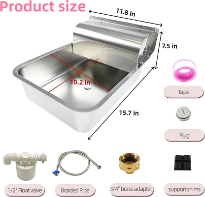 Automatic Dog Water Dispenser,Wide Mouth Design,Water Level Control | 11L Stainless Steel Outdoor Dog Water Bowl,With Float Valve Auto Refill for Dogs, Alpacas & Livestock,With 3/4" Brass Adapter6