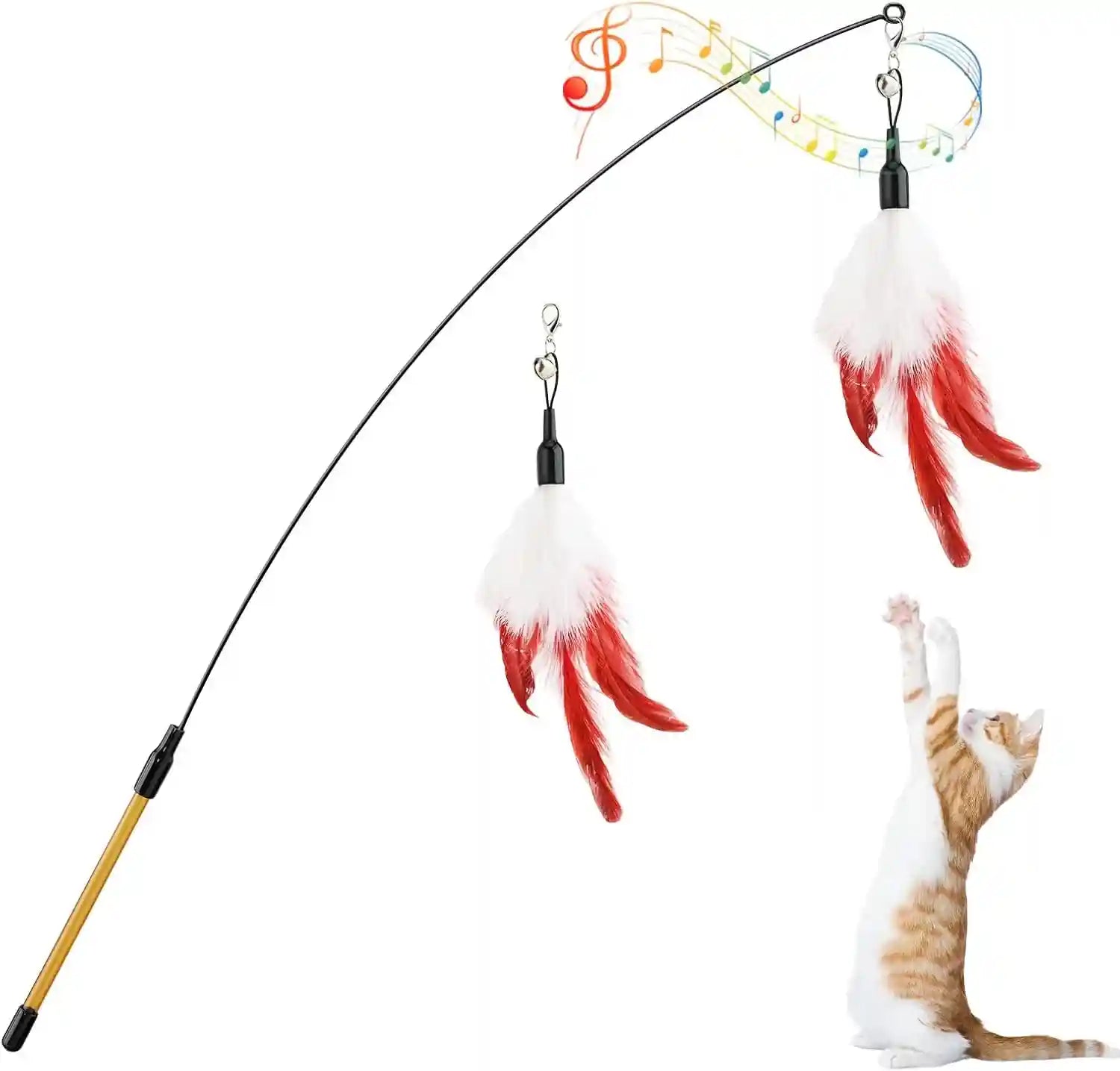 pawaboo-feather-teaser-cat-toy-interactive-wand-with-extra-long-34-5-wand-and-small-bell-fun-exerciser-playing-toy-for-kittens-or-cats-brown-feather