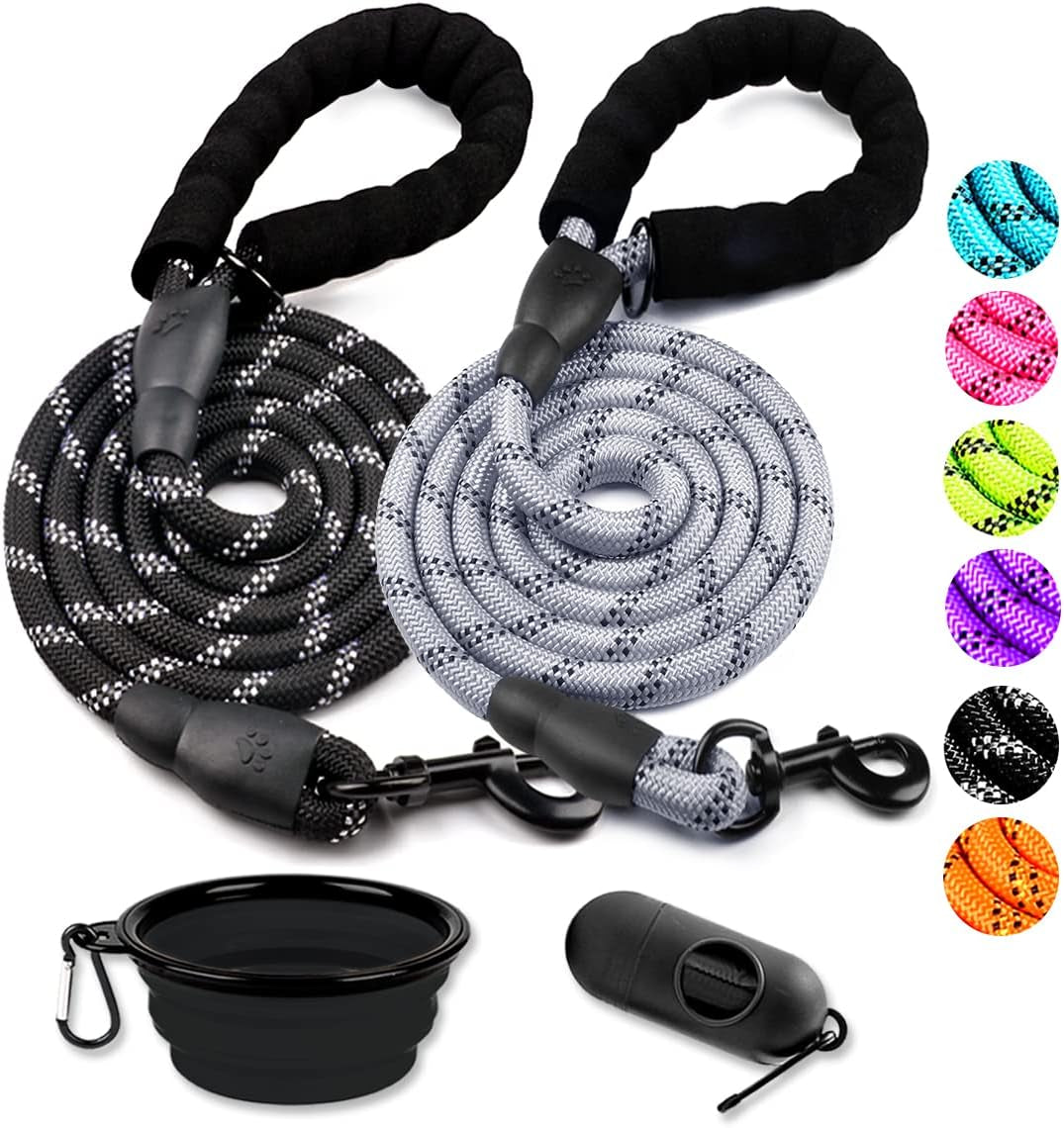 cooyoo-2-pack-dog-leash-5-ft-heavy-duty-comfortable-padded-handle-reflective-dog-leash-for-medium-large-dogs-with-collapsible-pet-bowl