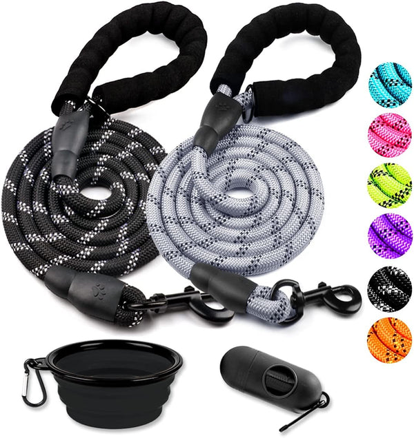 COOYOO 2 Pack Dog Leash 5 FT Heavy Duty - Comfortable Padded Handle - Reflective Dog Leash for Medium Large Dogs with Collapsible Pet Bowl8