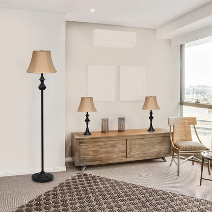 LC1019-RBZ Traditionally Crafted 3 Pack Lamp Set (2 Table Lamps, 1 Floor Lamp) with Tan Fabric Shades, Restoration Bronze6