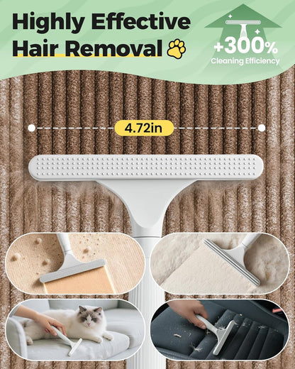 Carpet Rake for Pet Hair Removal Tool - 4 in 1 Pet Hair Remover Kit for Dog Cat Fur Remover, Contain 60" Adjustable Rubber Broom, Glove, Magic Brush and Scraper for Furniture,Short Pile Carpets, Mats5