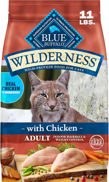 Blue Buffalo Wilderness Indoor Hairball & Weight Control Dry Cat Food, 11Lb | High Protein, Real Chicken #1 Ingredient, Supports a Healthy Weight in Adult Cats, Promotes Healthy Digestion1
