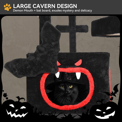 YITAHOME Gothic Cat Tree with Coffin Bed, 63" Tall Cat Tower for Indoor Cats with Top Perch, Spacious Cat Condos, Spider Hanging Balls,Comfy Hammock, Scratching Post and Ladder, Black Halloween | Cat Tower with Top Perch, Spacious Cat Condos, Spider Hanging Balls, Comfy Hammock, Scratching Post and Ladder3