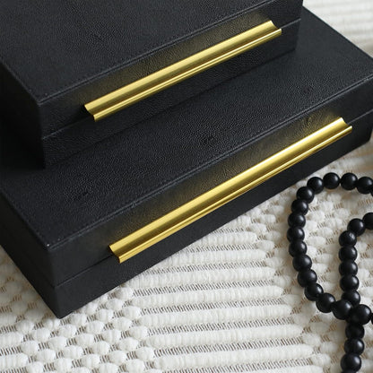 Faux Shagreen Decorative Stackable Jewelry Storage Boxes Set of 3,Black | Jewelry Organizers with Gold Metal Handles & Velvet Lining, Modern Black Box for Vanity, Entryway & Coffee Table Décor7
