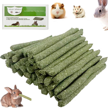 50Pcs Natural Timothy Hay Sticks, Rabbit Chew Toys Molar Teeth Grinding Sticks, Bunny Treats for Chinchillas, Guinea Pigs, Hamsters & Small Animals1