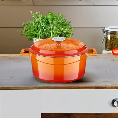 10 Quarts Cast Iron Dutch Oven: Multipurpose Stylish round Shape Dutch Oven Pot with Three Layers of Enamel Coated with Trendy Lid (Orange)7
