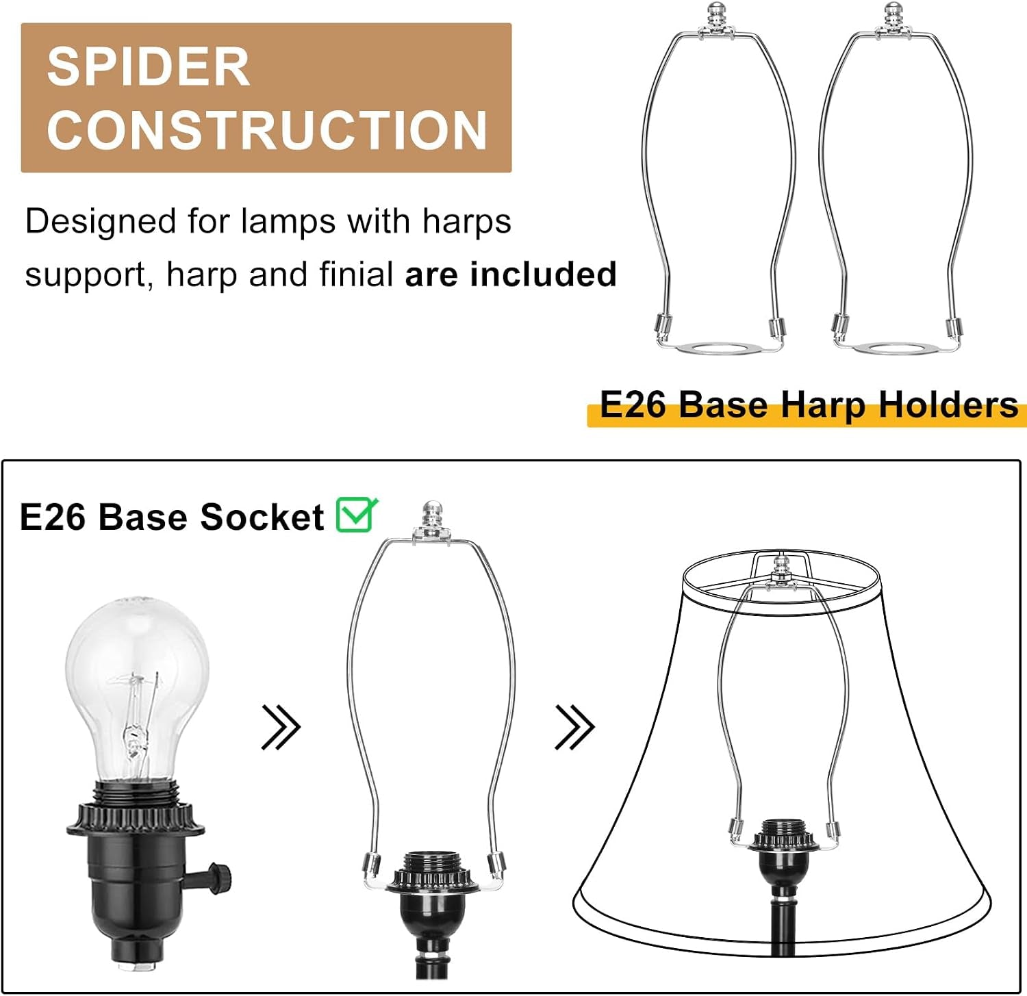 bell-lamp-shades-set-of-2-6top-x-13bottom-x-10high-beige-lamp-shade-lampshade-for-table-lamps-floor-lamps-fabric-natural-linen-hand-crafted-spider-fitter-harp-holders-included-easy-assembly