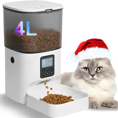 Automatic Cat Feeder, 4L Cat Food Dispenser with 10S Voice Recorder, Pet Feeder up to 8 Meals per Day, Timed Dog Feeder with Dry Food Sealed Ring9
