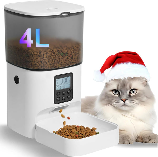 Automatic Cat Feeder, 4L Cat Food Dispenser with 10S Voice Recorder, Pet Feeder up to 8 Meals per Day, Timed Dog Feeder with Dry Food Sealed Ring9
