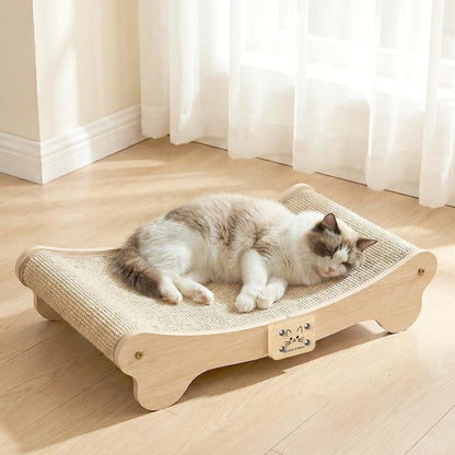 NOCOEX Sisal Cat Scratcher Bed: Wood Scratch Board Hammock for Indoor Cats | Natural Solid Wood Curved Frame Lounger Sleep Scratching Pad Post Large Cats 45 Lbs, Easy Assembly Modern Furniture Protector1
