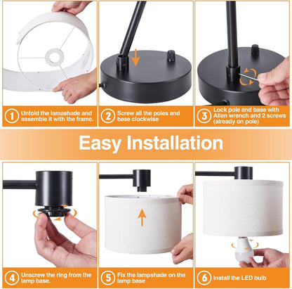 Table Lamp for Bedroom Set of 2 with USB C+A Ports, Fully Stepless Dimmable Bedside Lamp with Linen Lampshade, Contemporary Lamp for Living Room Reading Office, 2 LED Bulbs Included (Black) | Nightstand Lamp with Linen Lampshade, 2 LED Bulbs Included,Desk Lamp for Bedroom, Living Room, End Table, Reading, Office8