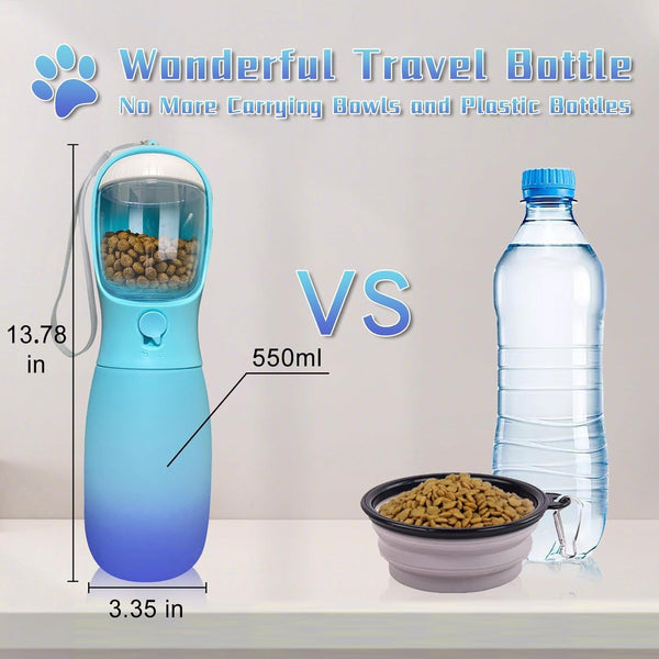 2-In-1 Dog Water Bottle Portable, Food Grade Travel Dog Bowls with Food Container, 19Oz Dog Water Bowl Dispenser, Hiking Essentials, Puppy Stuff Dogs Accessories Girl Boy (Blue)3