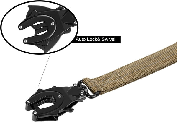 ICEFANG Tactical Dog Leash with Quick-Release Metal Clasp,Bungee-Dog Lead | with 2 Control Handles,Hands Free D-Ring ,Reflective ,4Ft Length for Medium Large Dogs, Brown4