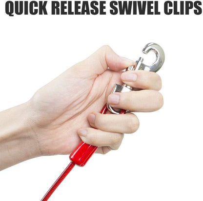 BV Dog Tie Out Cable 30 Feet - Heavy Duty Dog Lead up to 125 Pounds - Reflective & Rust-Free with Quick Release Swivel Clips & 360° Rotating Clasp - Tangle-Free Dogs Runner for Yard (Red, Single)4