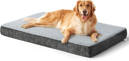 JOEJOY Orthopedic XL Dog Bed for Large Dogs, Waterproof Dog Bed for Crate with Washable Removable Cover, Extra Thick Egg-Crate Memory Foam Pet Beds, Grey, 41"X27"14