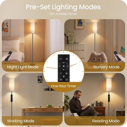64.4” Slim Floor Lamp for Living Room with Magnetic Remote and Foot Switch, Dimmable Standing Tall Lamp Mood for Bedroom Nursery, 3 Color Temperatures, 1-Hour Timer,900Lm Bulb Included,Beige E06LD05W16