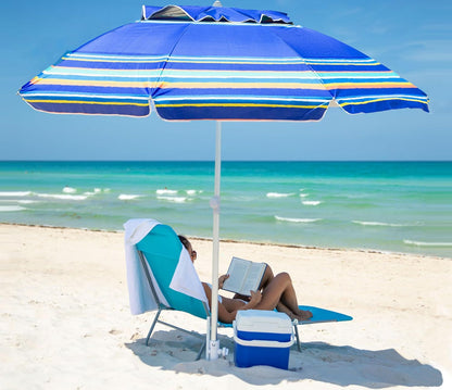 7Ft Heavy Duty High Wind Beach Umbrella Parasols with Sand Anchor Vent Tilt UPF 50+ Sun Protection Portable Outdoor Sunshade Umbrellas Carry Bag for Patio Garden Pool Backyard Blue8