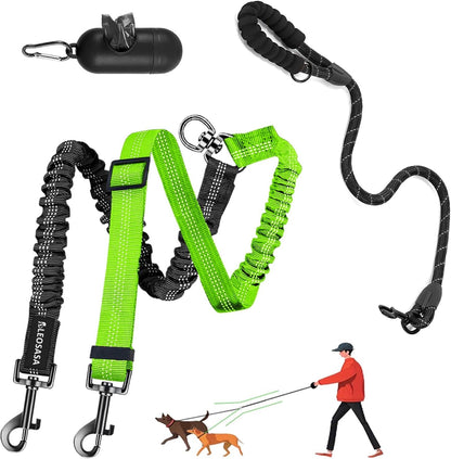 Double Dog Leash - 360°Swivel Tangle Free Splitter Attachment, 2 Dogs Multi-Functional Leashes, Dual Rope for Outdoor Walk Train Small Medium Large Two Pet, Pink13