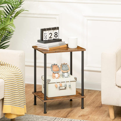 End Table, Small Side Table, Nightstand with 2-Layer Storage Shelves, Sofa Table for Small Spaces, Living Room, Bedroom, Stable Frame, Easy Assembly, Rustic Brown BF09BZ017